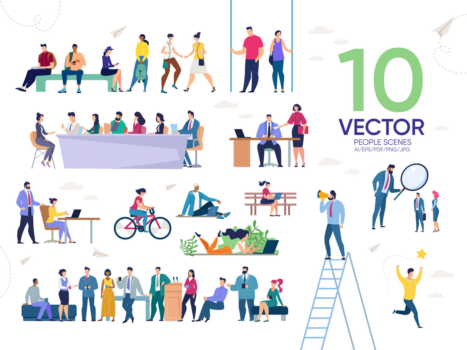24-in-1 Flaticons Bundle: 10 People Vector Scenes