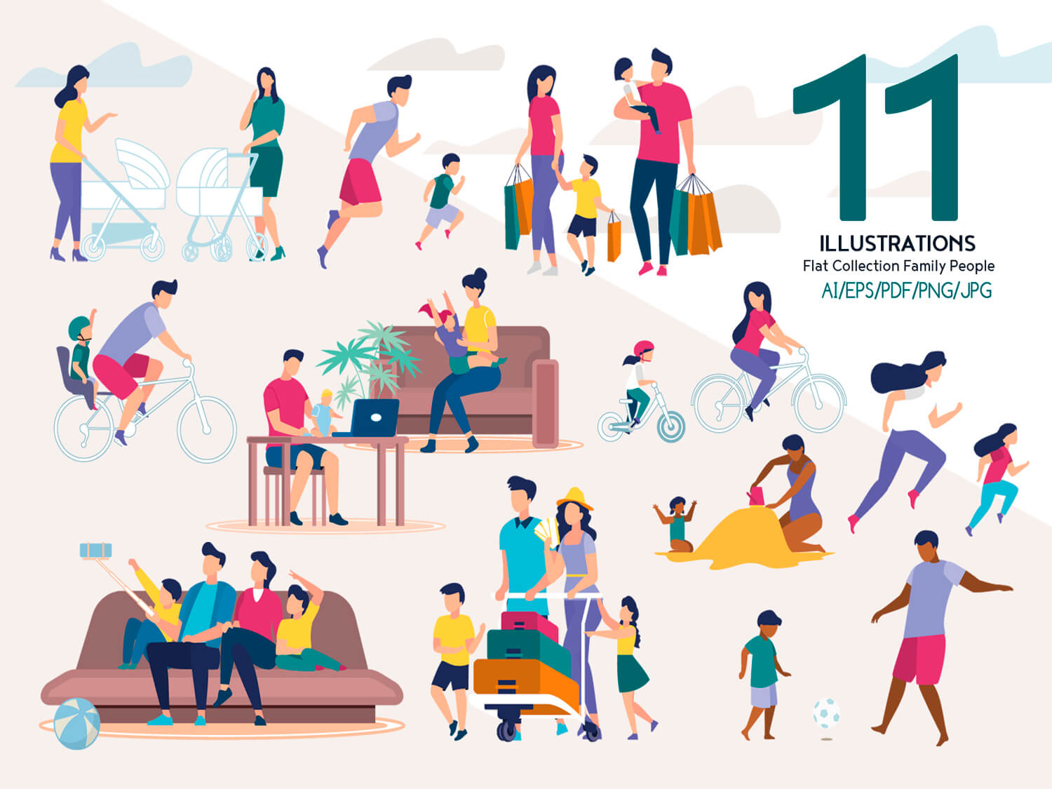 24-in-1 Flaticons Bundle: 11 Family People Vector Scenes