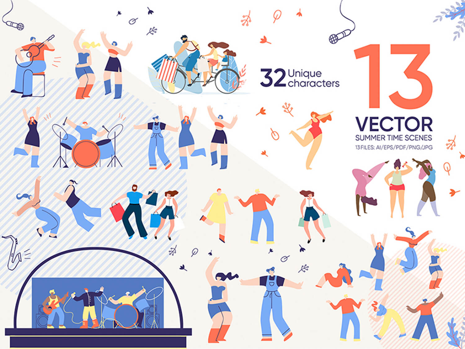 24-in-1 Flaticons Bundle: 13 Summer Time Vector Scenes