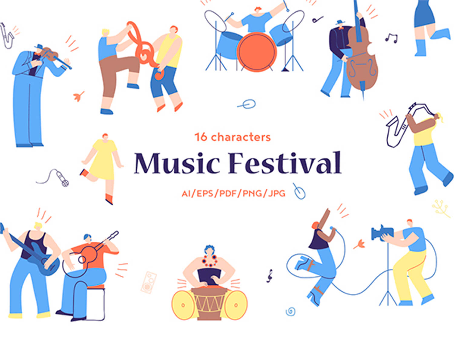 24-in-1 Flaticons Bundle: 16 Musical Fesival Characters