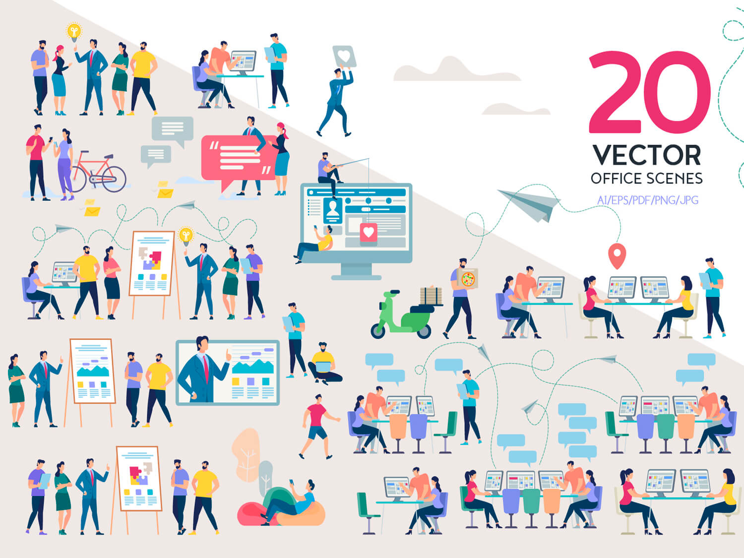 24-in-1 Flaticons Bundle: 20 Office Vector Scenes