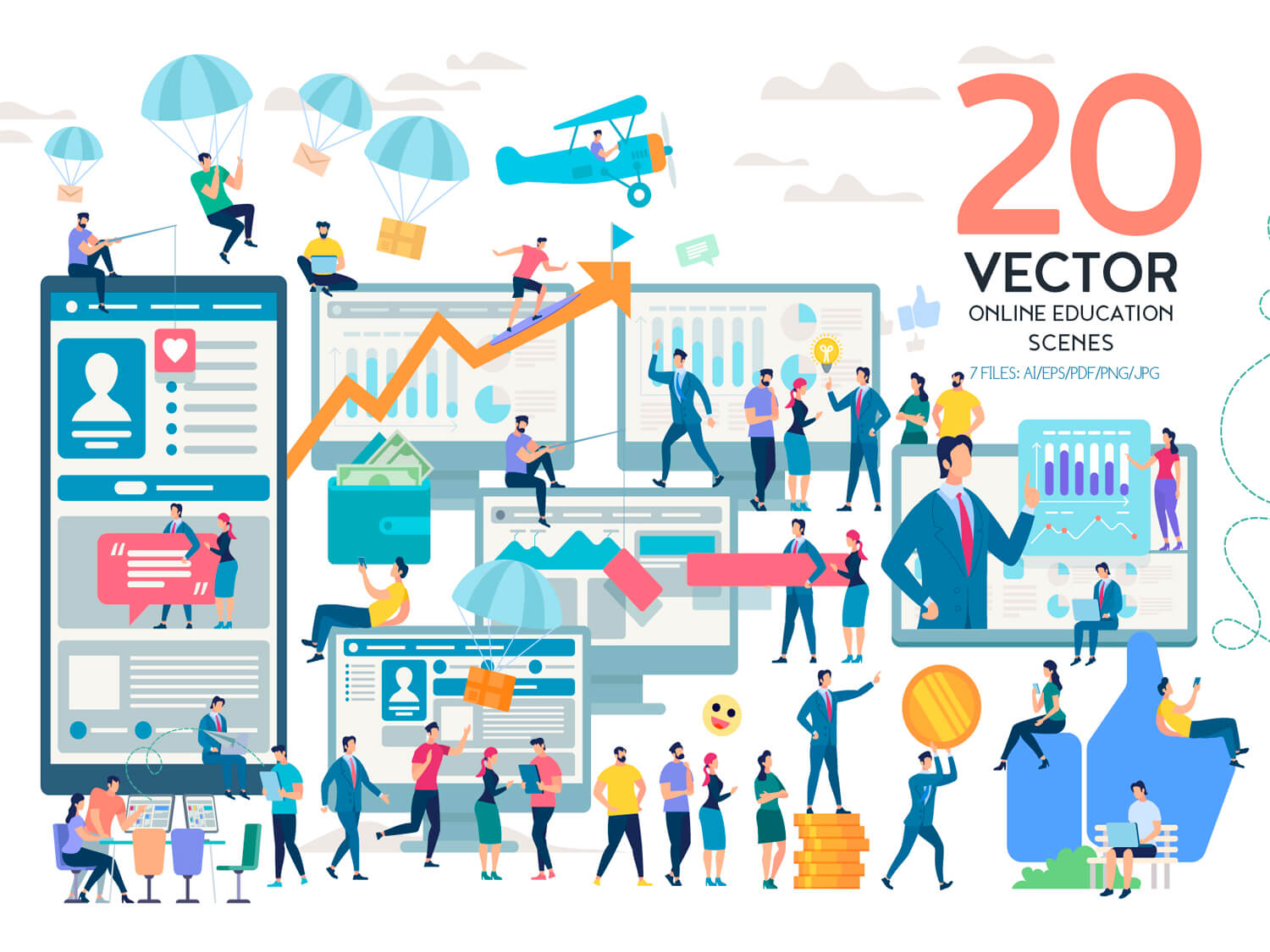 24-in-1 Flaticons Bundle: 20 Online Education Vector Scenes