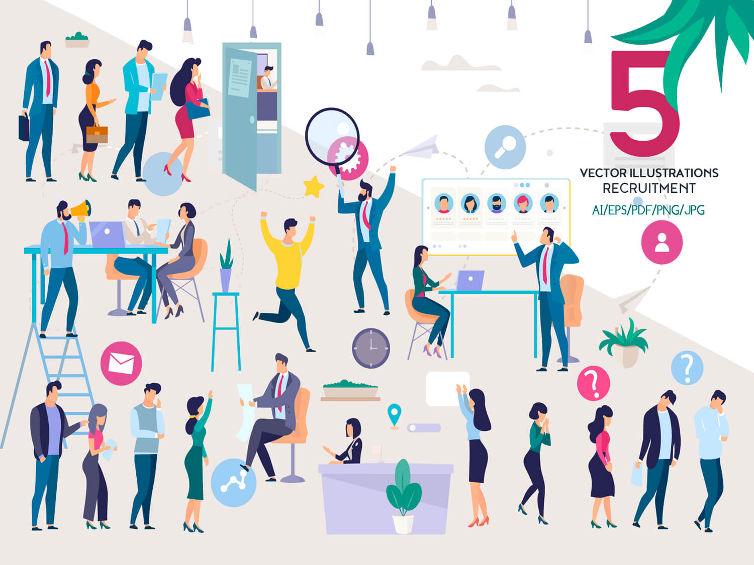 24-in-1 Flaticons Bundle: 5 Recruitment Vector Scenes