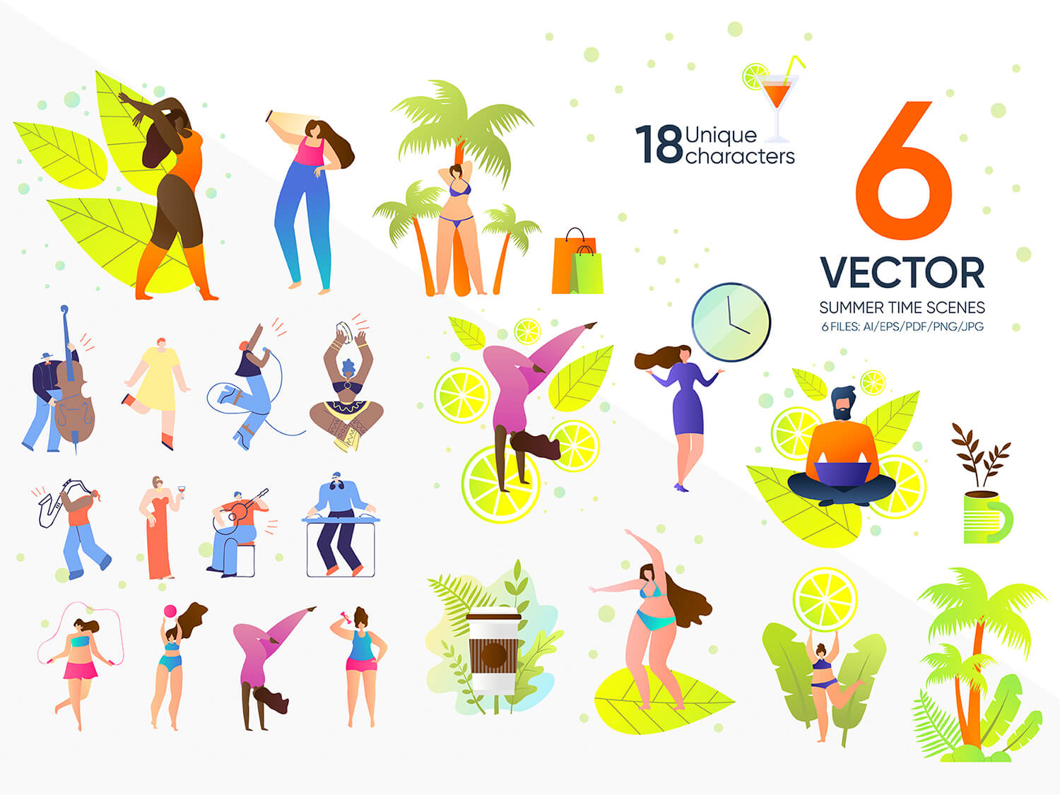 24-in-1 Flaticons Bundle: 6 Summer Time Vector Scenes