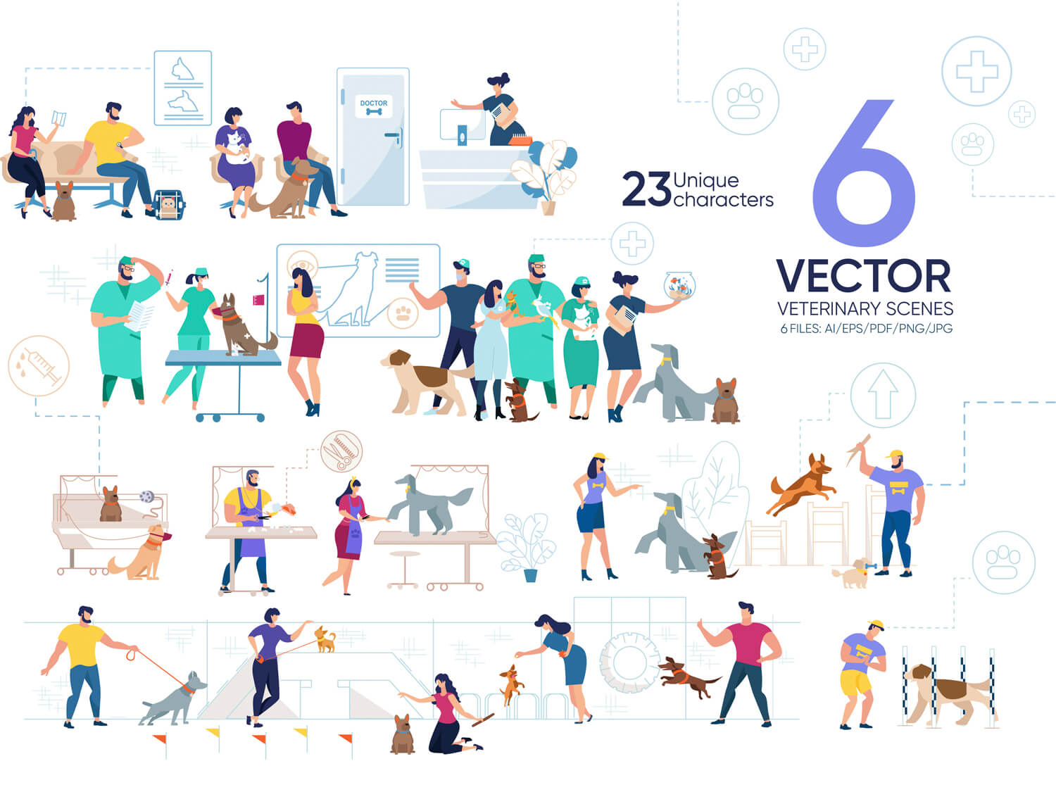24-in-1 Flaticons Bundle: 6 veterinary Vector Scenes