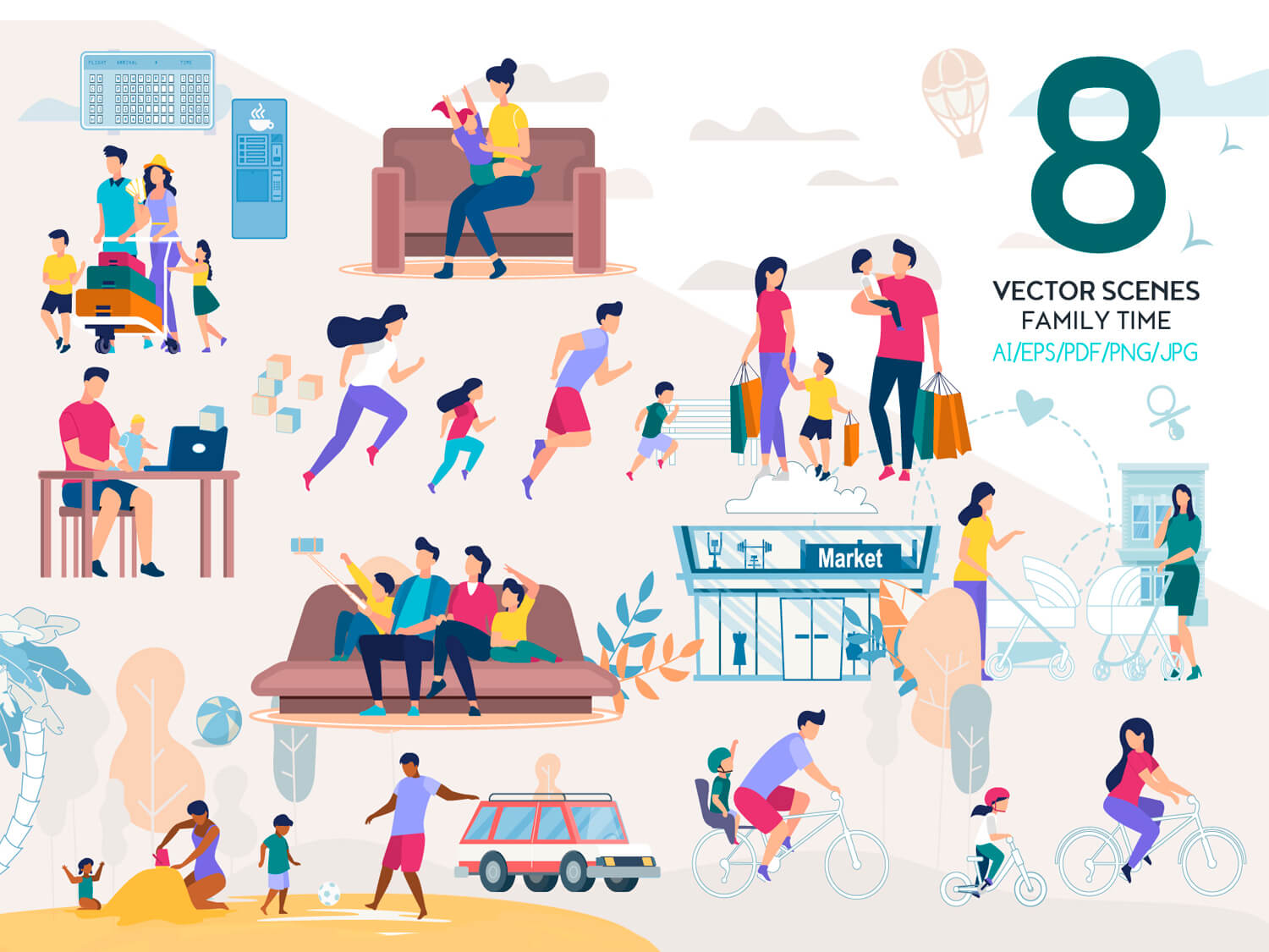 24-in-1 Flaticons Bundle: 8 Family Time Vector Scenes