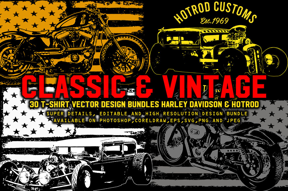 260+ Popular T-shirt Designs Bundle - Bundle 4 - Harley and Hotrod T-Shirt design bundle