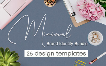 Banner for Minimal brand identity bundle with paper clips, pencils, and flower laying on a table