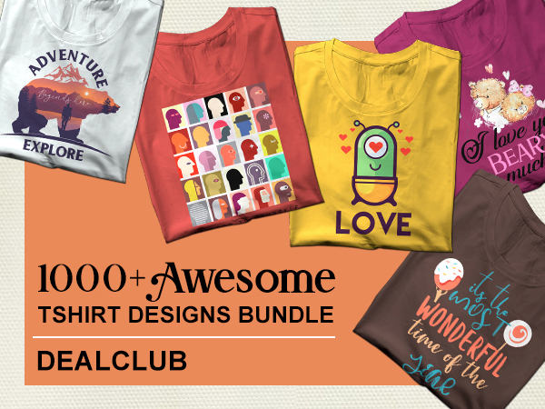 Awesome T-Shirt Designs Bundle Feature Image showcasing multiple printed t-shirts