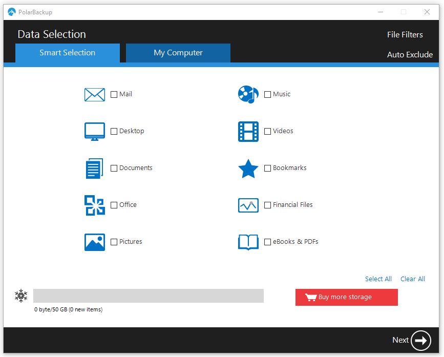 Polarbackup data selection 