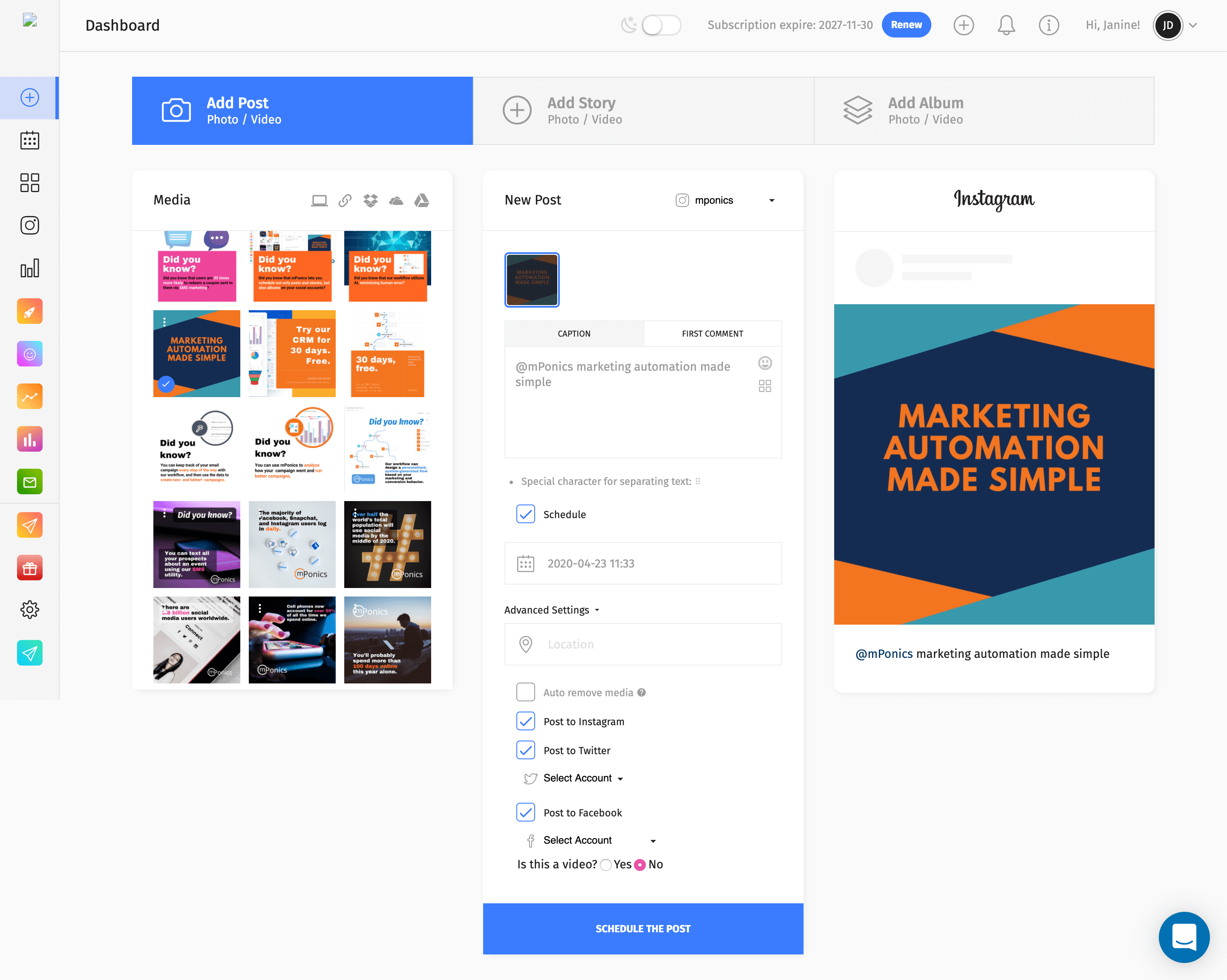 Postable Instagram Automation & Scheduling Tool - Editor