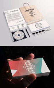 premium looking free stationary mockups of business cards, bags and letter heads