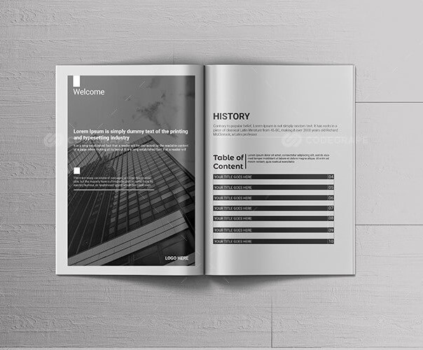 Grey themed magazine template from Royal Print Templates Bundle
