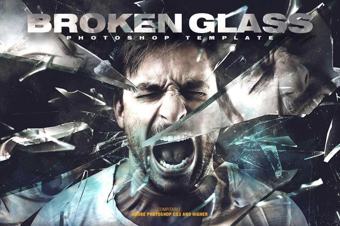 Broken Glass Photoshop Template in photoshop artistic effects bundle