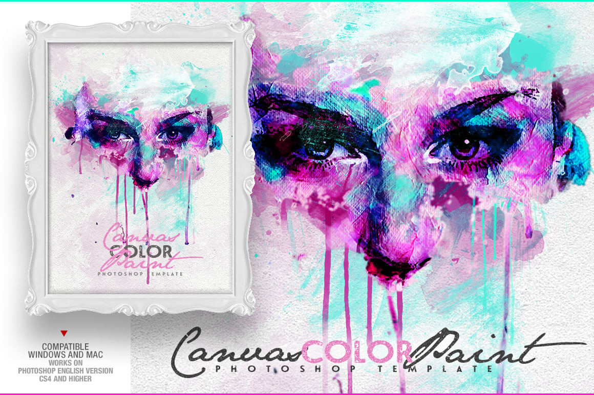 Canvas Color Paint Photo Template banner in photoshop artistic effects bundle