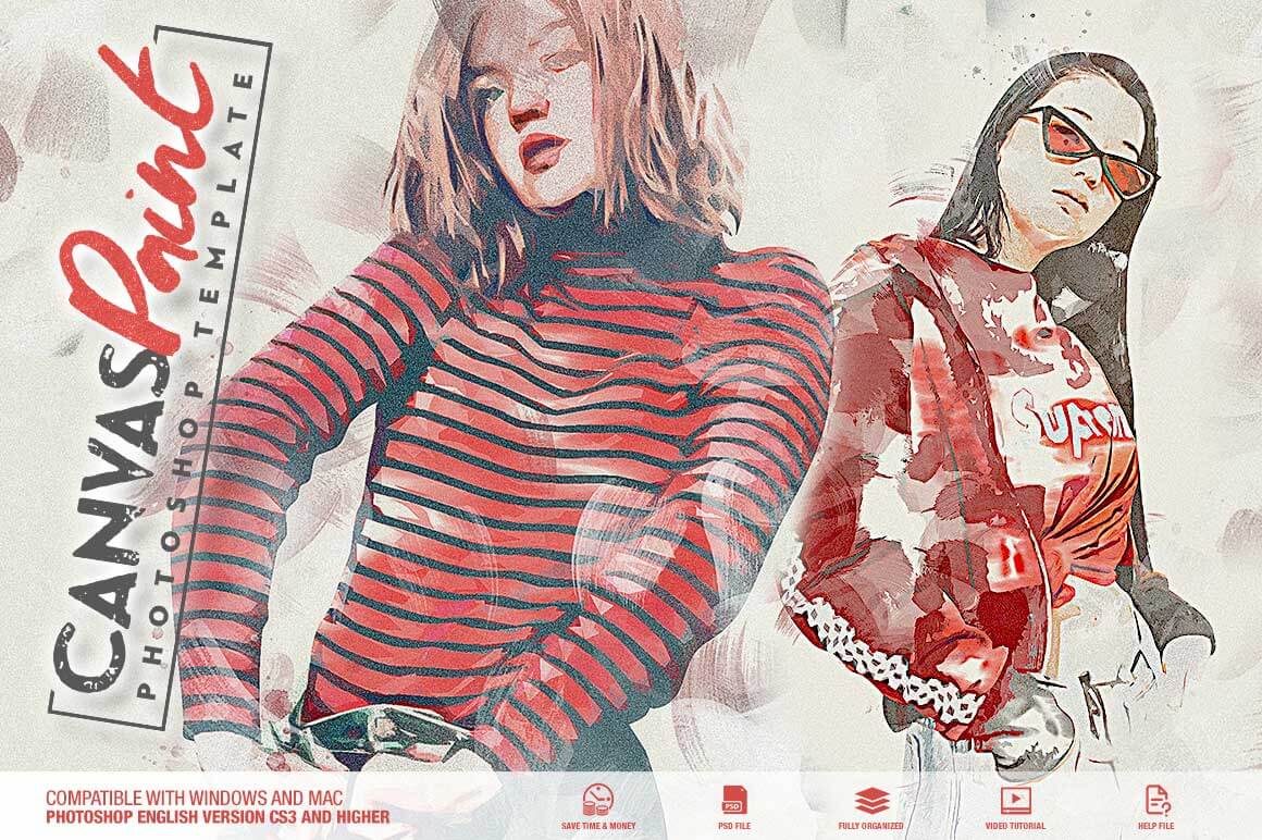 Canvas Pain Photoshop Action Banner with girls in the background