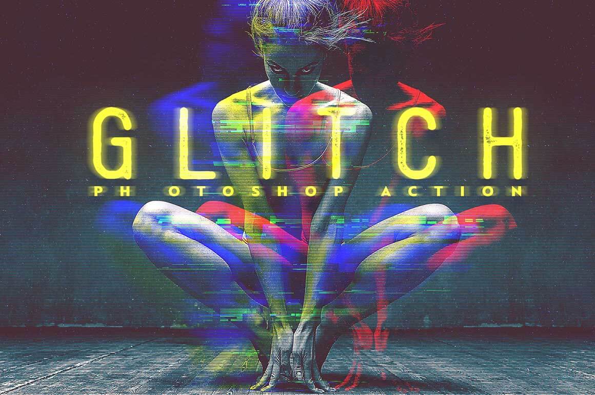 Glitch Photoshop Action Banner in photoshop artistic effects bundle