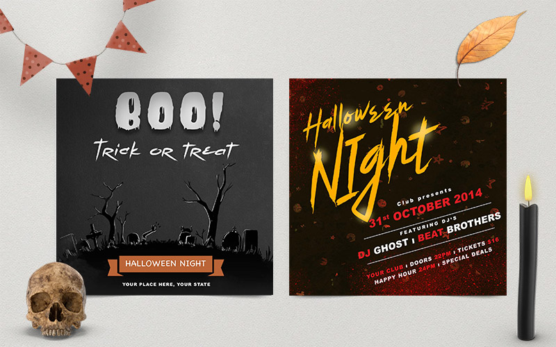 Halloween Invitation templates preview with graphic text