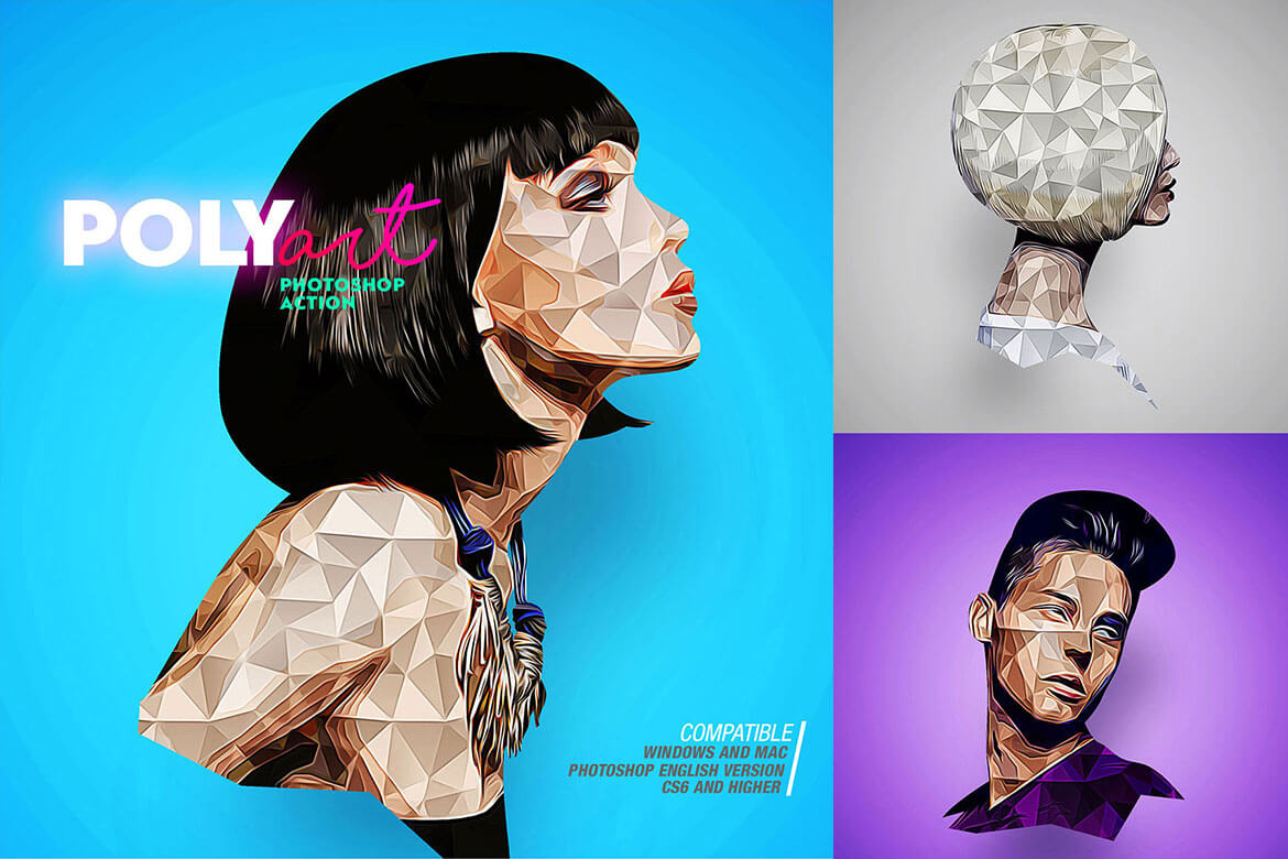 Low Poly Photoshop Action banner in photoshop artistic effects bundle