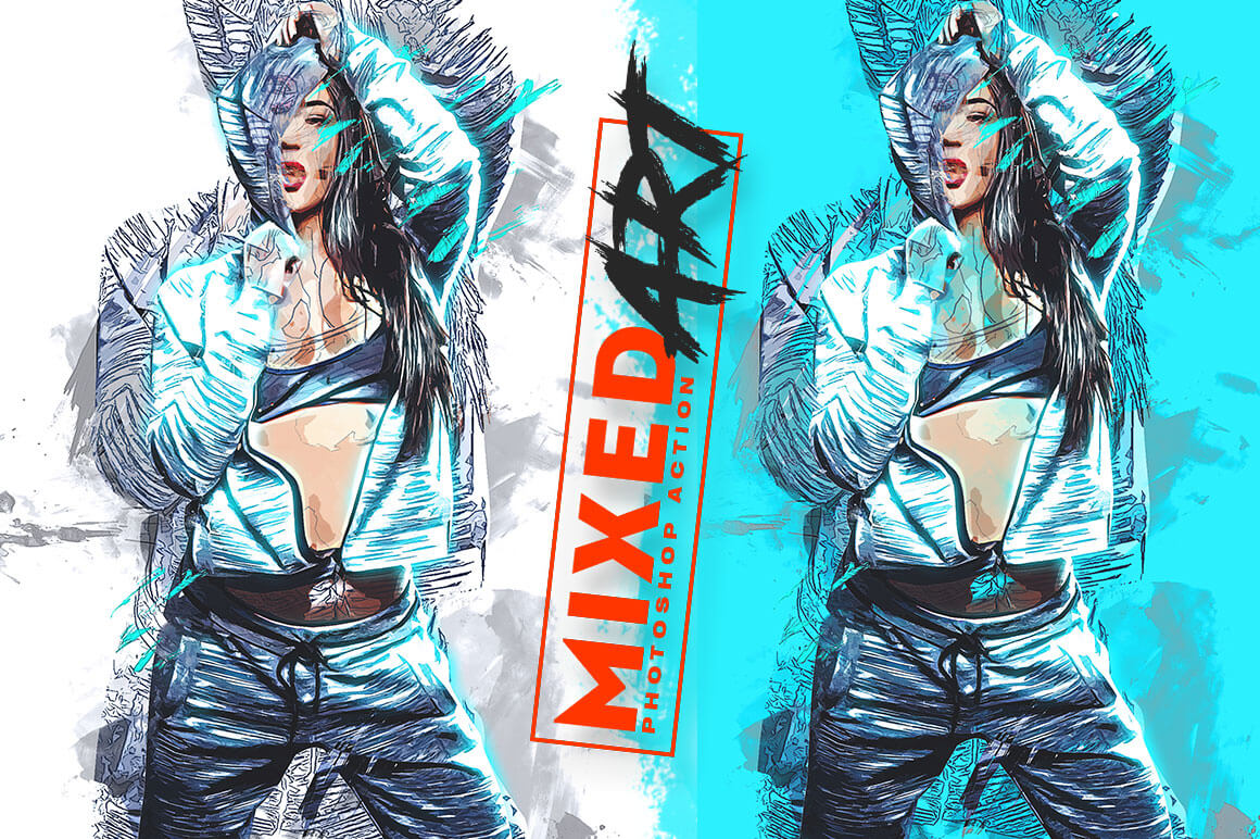 Mixed Art Photoshop Action banner in photoshop artistic effects bundle