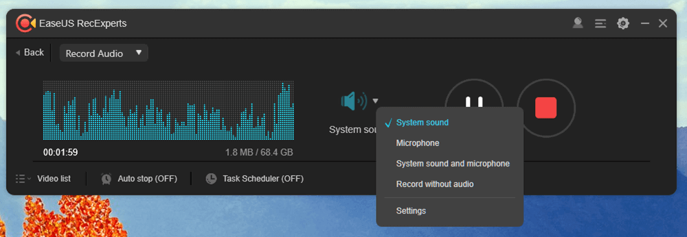 EaseUS show casing audio recording
