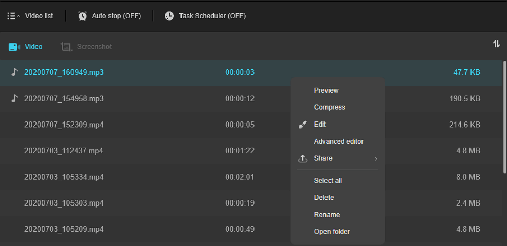 EaseUS Recorder files