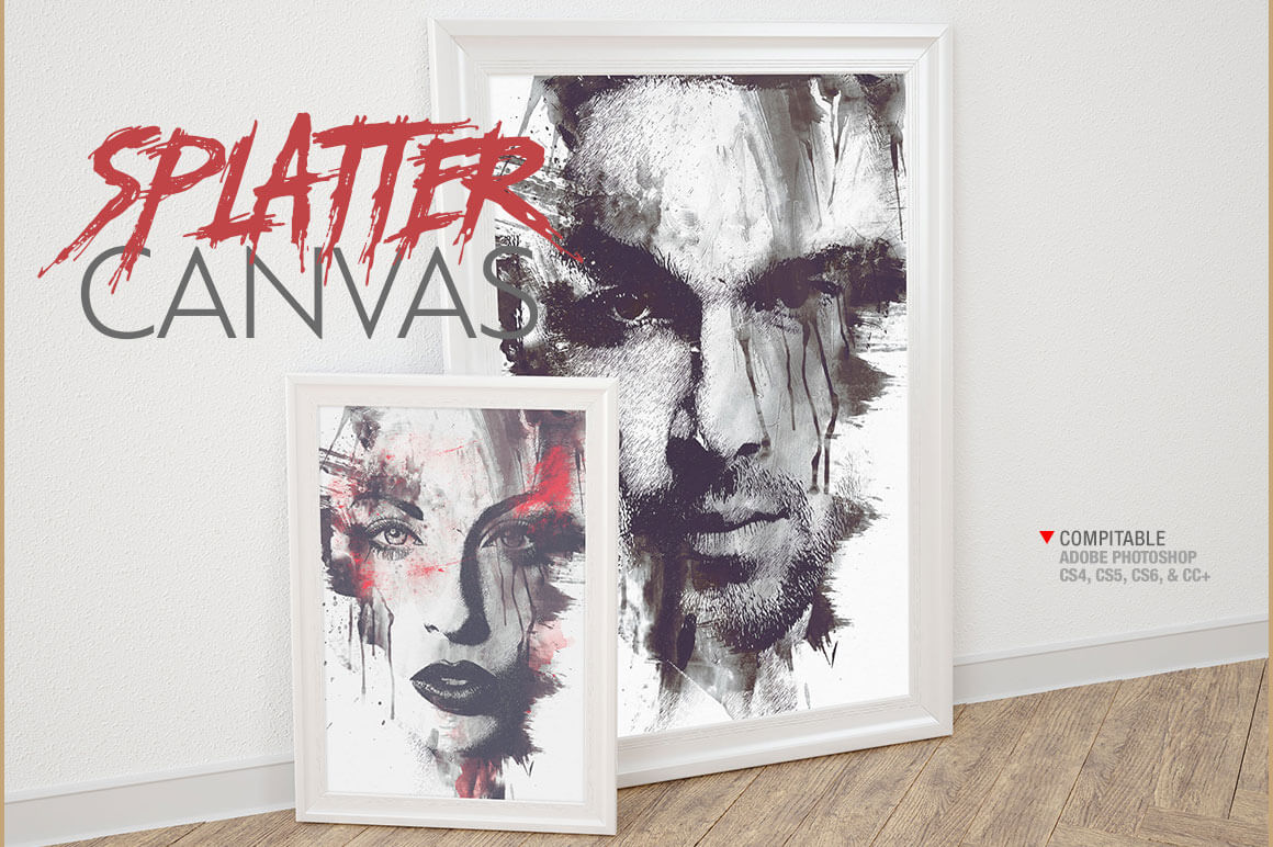 Splatter Canvas Photo Template banner in photoshop artistic effects bundle