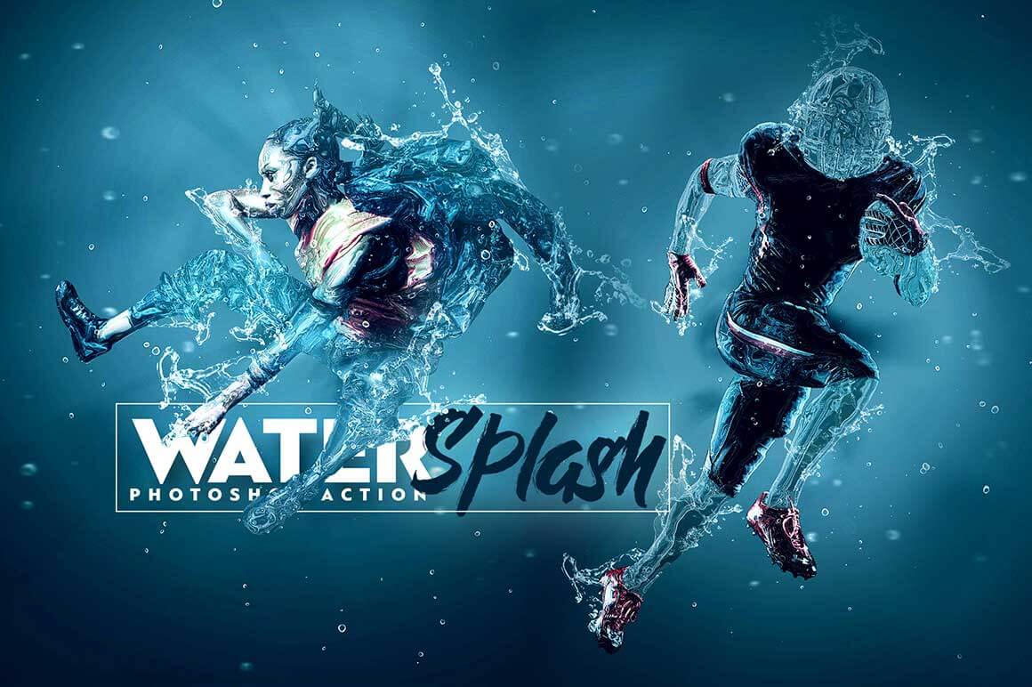 Water Splash Photoshop Action banner in photoshop artistic effects bundle