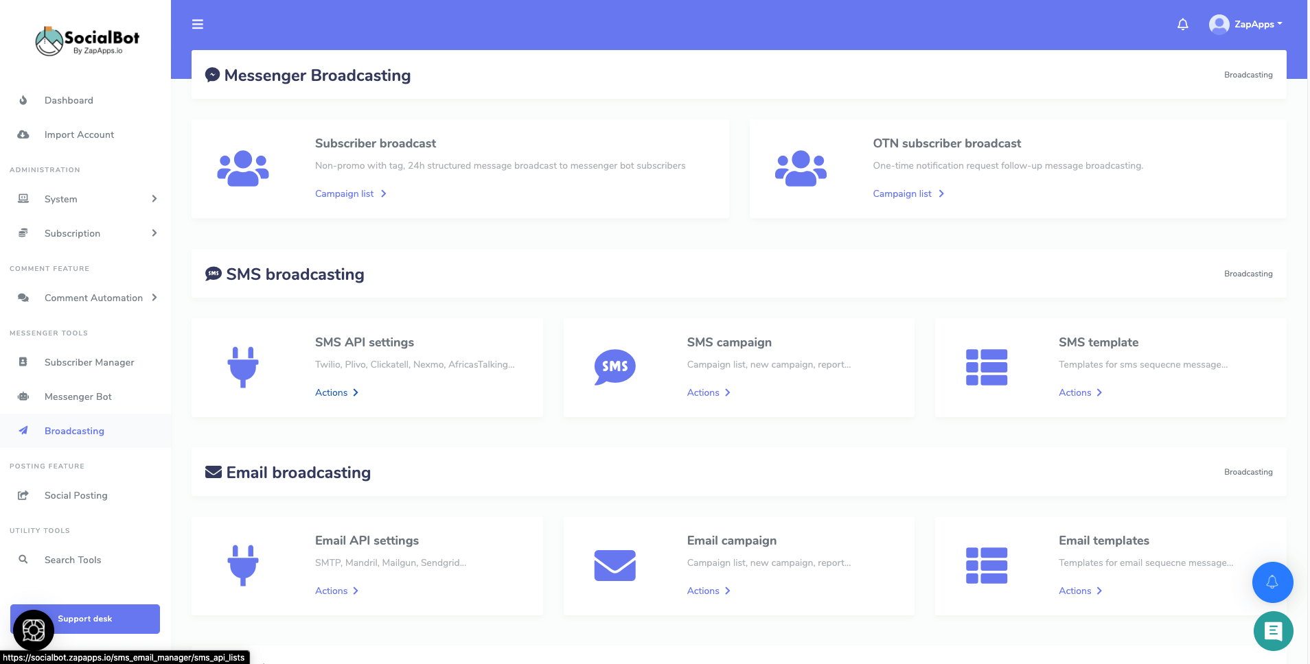 SocialBot: messenger broadcasting