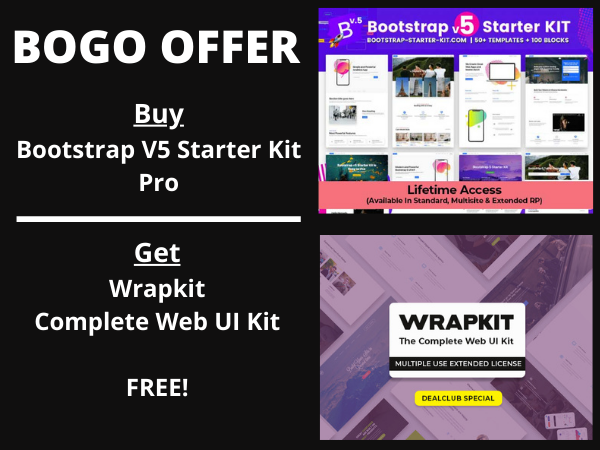 BOGO - BUY Bootstrap v5 Starter Kit Pro, GET Wrapkit Complete Web UI Kit FREE
