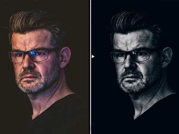 Before and after comparison of a man using darkness fashion ps action