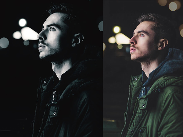 before and after comparison of a man in blue grey hues