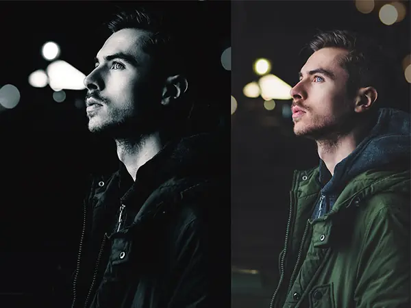 before and after comparison of a man in blue grey hues