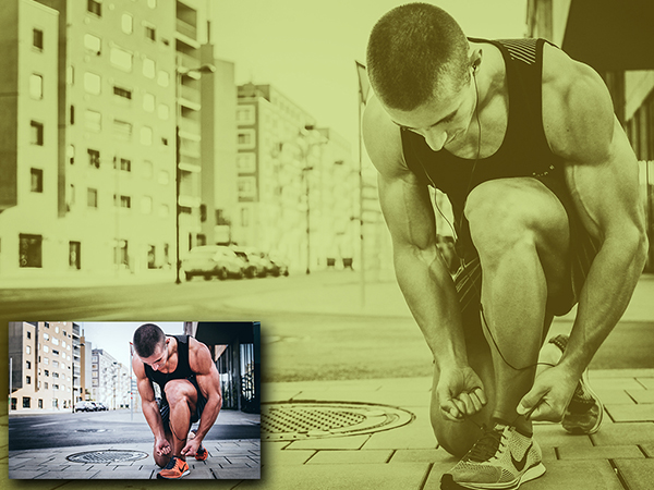 Before and after duotone effect image of a man
