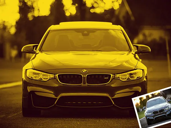 Premium photoshop action effect used on a car with amber hues
