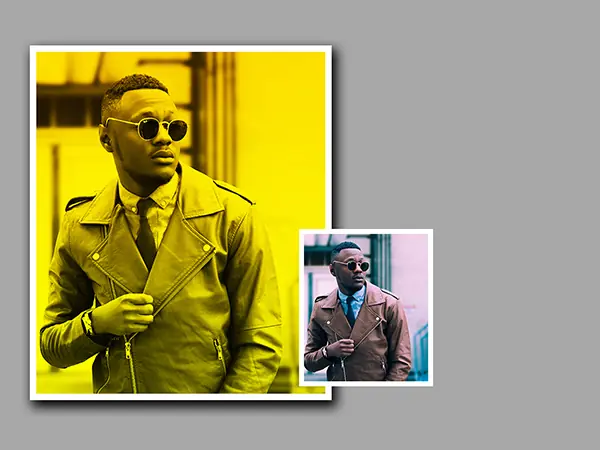 before and after effect photo of a man using duotone photoshop actions bundle