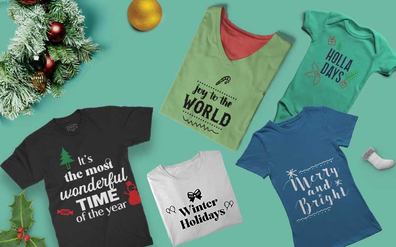 Holiday Themed T-Shirt Designs Bundle 