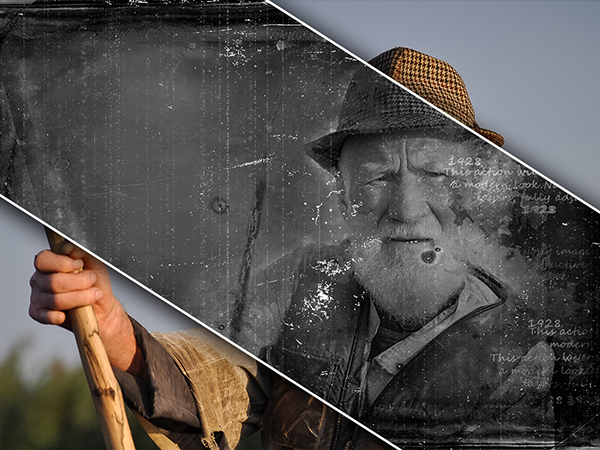 Picture showcasing an old man after black and white photo effect