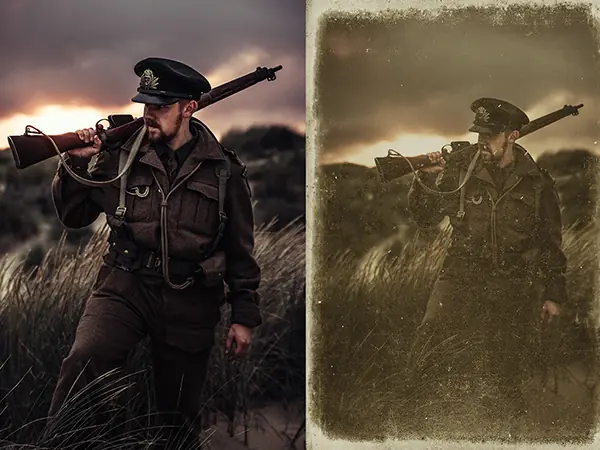 Before and after vintage effect of photo