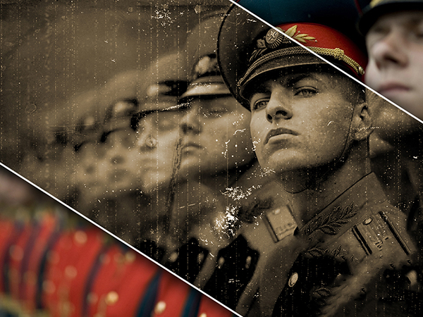 Vintage old photo effect of men in the army