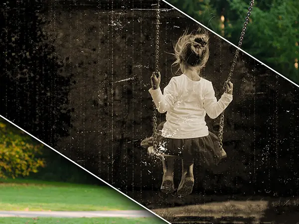 a small girl on a swing vintage photo effects