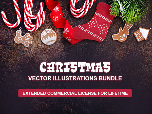 Christmas Vector Illustrations Bundle Feature Image showcsing christmas decorations