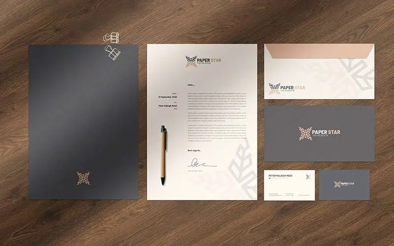 Dark grey and creme colored professional Stationery mockup