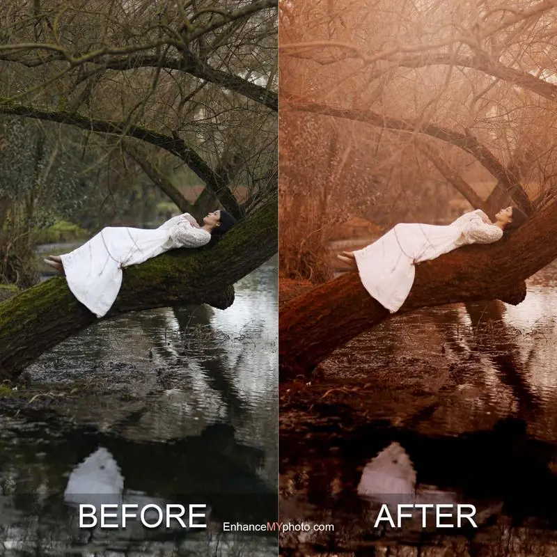 HDR effect applied to nature scene - before and after.