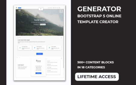 Generator bootstrap template creator with a scenic background in the banner