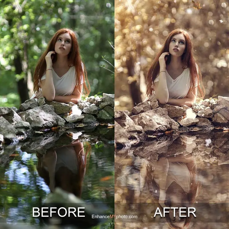 Before and after comparison of color pop effect on a street photo.