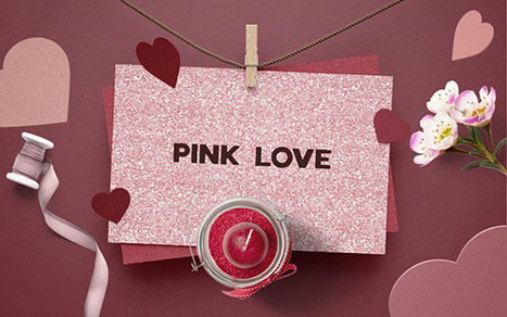 pink glitter love card mockup preview