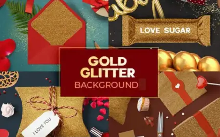 collage of gold glitter post card, gold glitter gift cards