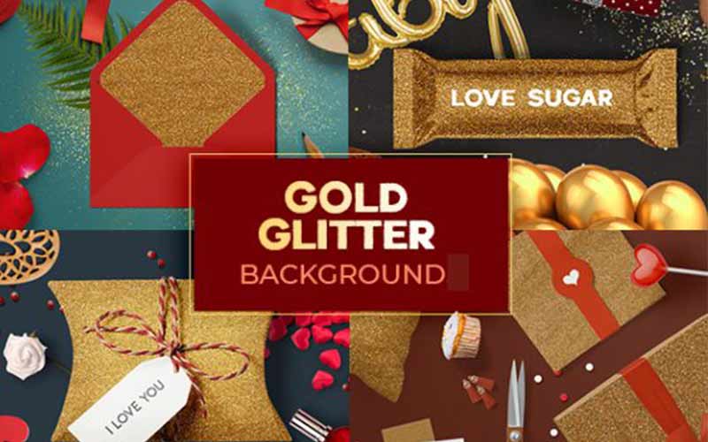 collage of gold glitter post card, gold glitter gift cards