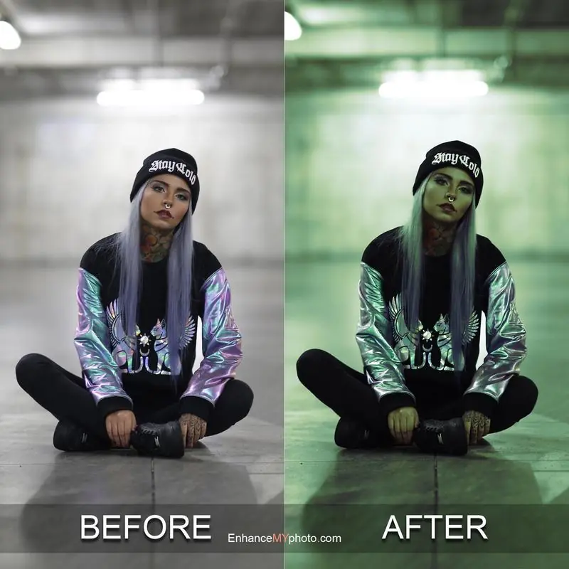 Action shot before and after dramatic Photoshop action.